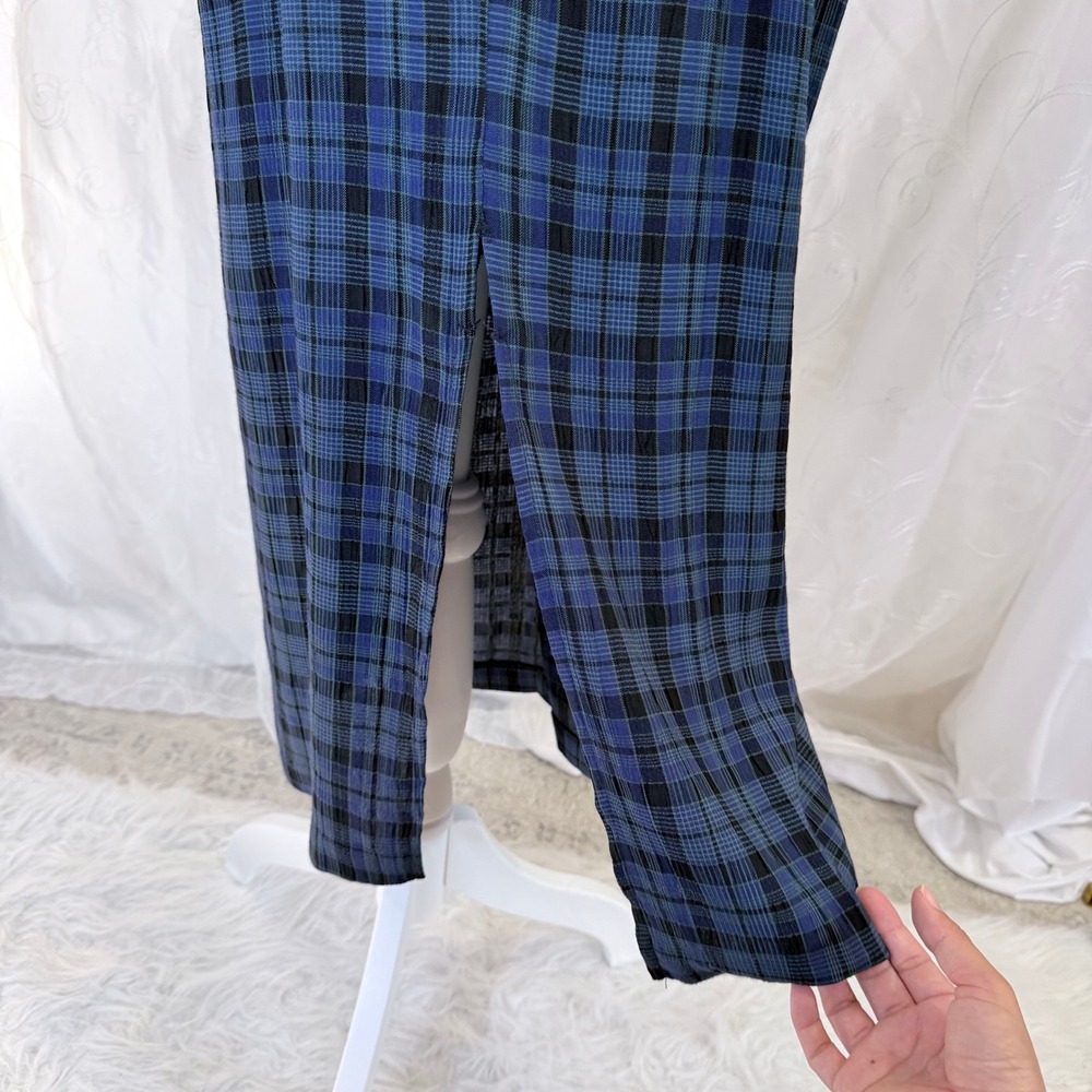 Dawn Joy II Vintage Plaid Midi Dress Blue Black Frog Closure Petite 12P USA Made - Picture 4 of 8